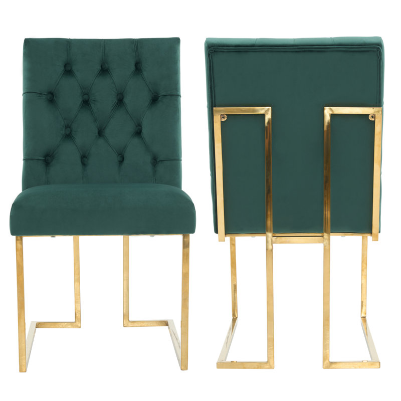 Luxury Tufted Velvet Dining Chair With Gold Frame, Green