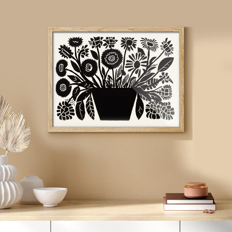 "Silhouette florale en noir et blanc avec motif graphique audacieux et minimaliste" sur papier, H 8 po x l 10 po, Naturel