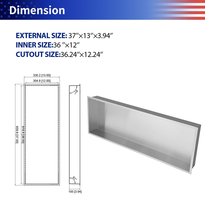 Niche murale en acier inoxydable, Nickel brossé