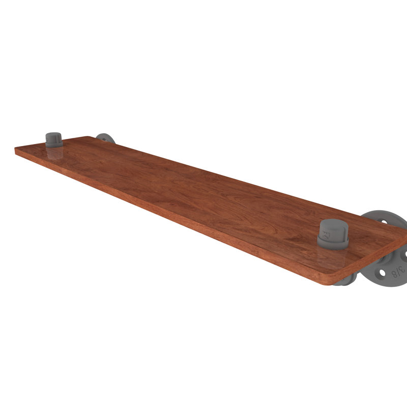 Bayer Solid Wood Industrial Pipe Shelves, Matte Gray, 6.5" H x 22" W x 5.6" D