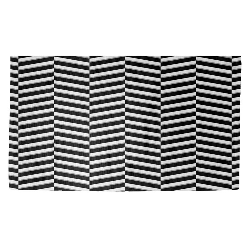 Tapis décoratif à rayures fracturées noires, Rectangle 5 pi x 7 pi