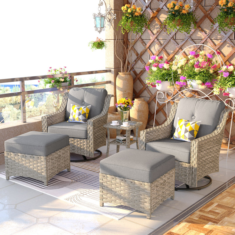 Daliya Wicker 4 - Person Patio Conversation Set with Cushions, Gray