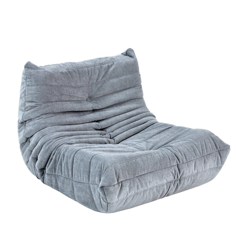 Bean bag Chair with button tufted back, Plain Gray Polyester Blend