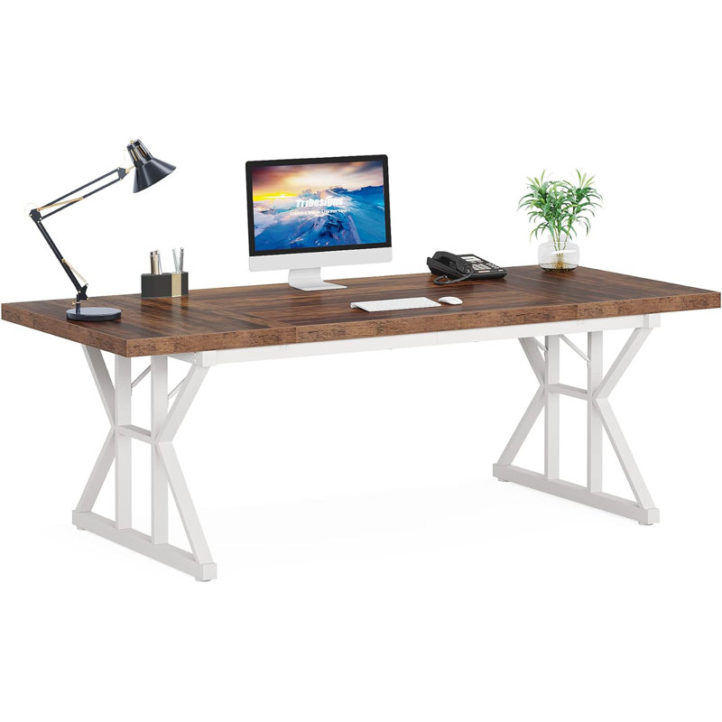 Gerlad Steel Computer Desk, Brown/White