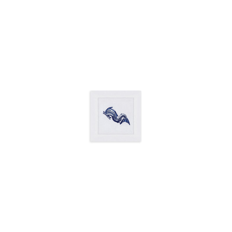 Marine Motif Embroidered Linen Cocktail Napkins
