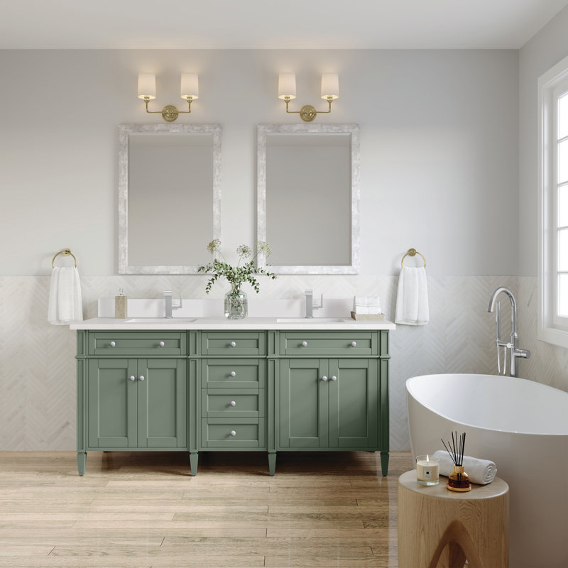 Meuble-lavabo double l 72 po Dussault, Blanc Zeus, Céladon fumé, Trou unique