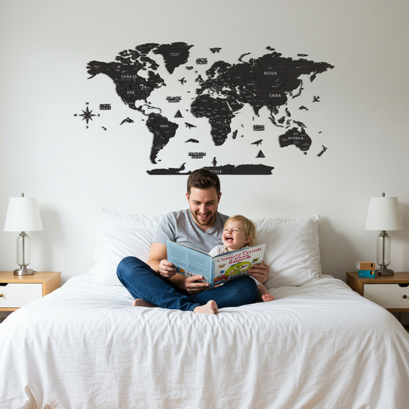 3D Wooden World Map Wall Art – Handcrafted Multilayered Design, Tuana, 31.5" H x 59.1" W x 1" D