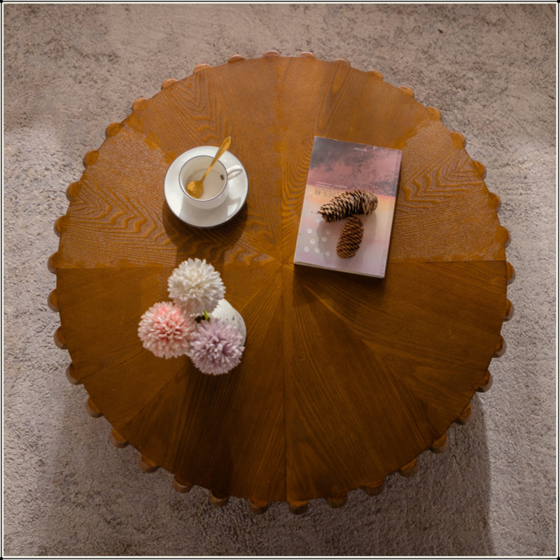 Table basse ronde cylindrique à cannelures, tables basses Mid Century, H 12,99 po x L 31,5 po x l 31,5 po