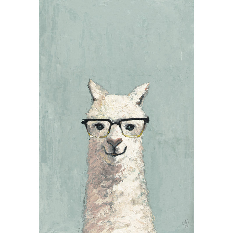 «Rosalba Llama with Glasses II», reproduction sur toile tendue, H 12 po x l 8 po x P 1,5 po, Sauge / Blanc Cassé