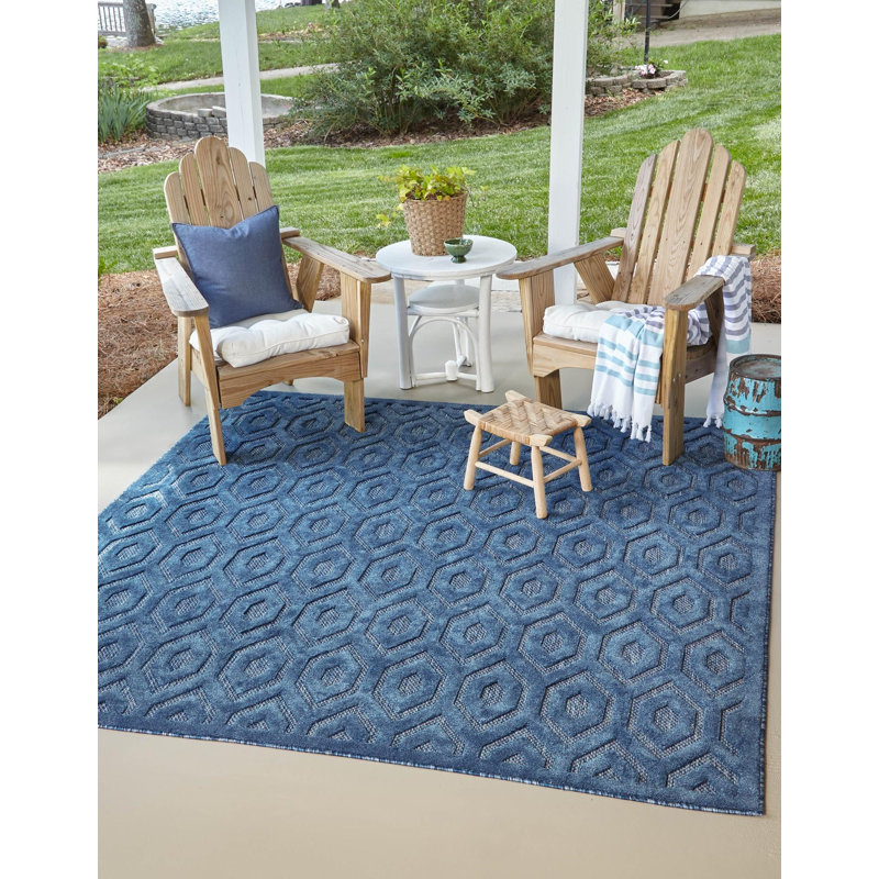Tapis intérieur / extérieur bleu marine Heckstall, Carré 7 pi 10 po