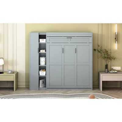 Lit avec tablettes, garde-robe, lumières à DEL - gris pour une utilisation efficace de l'espace