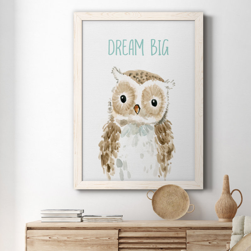 Dream Big Owl - Peinture sur toile encadrée, Cadre blanc, H 44 po x l 31 po x P 1 po