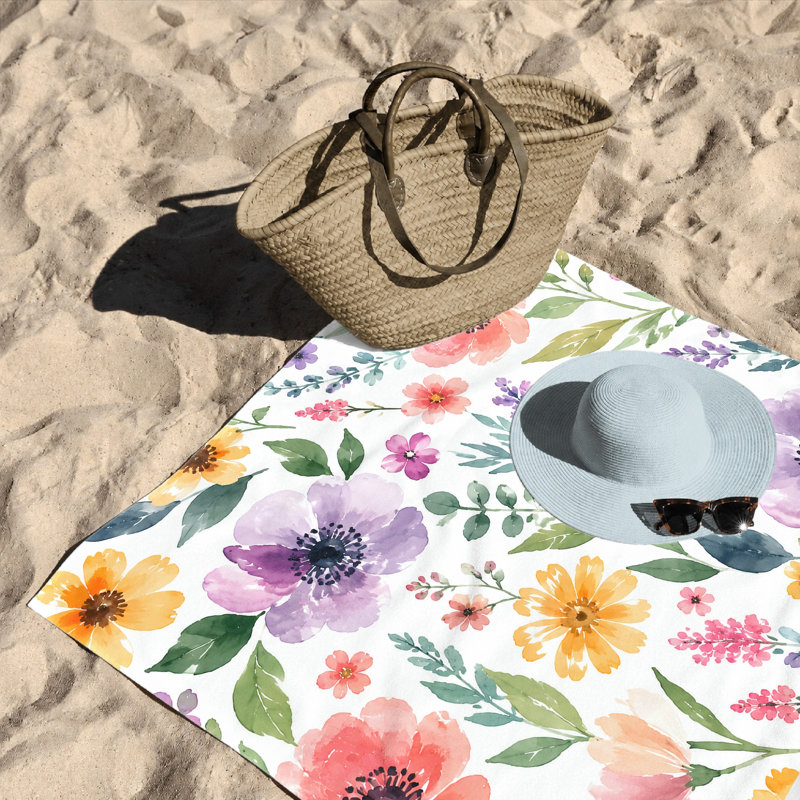 1PCS Watercolor Floral Beach Towel for Adults Summer Pool Travel Outdoor Camping