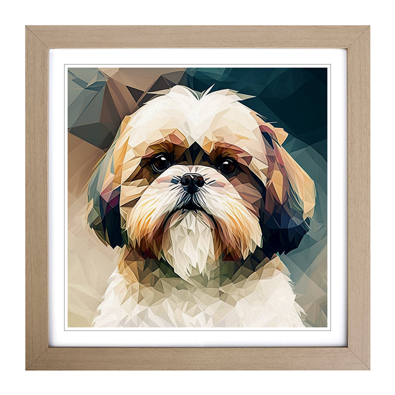 Shih Tzu Polygon No.1 - Single Picture Frame Print on Wood, Oak