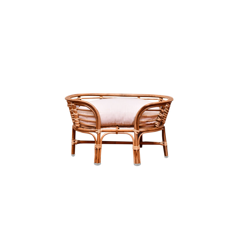Natural Rattan Pet Bed with Off-White Cushion