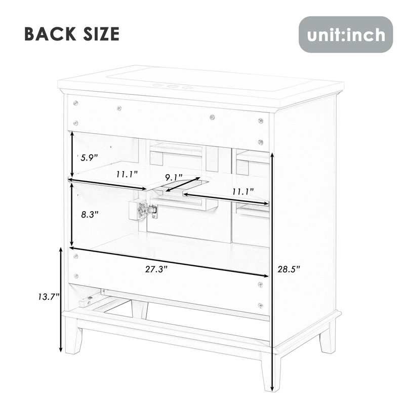 White Solid Wood Freestanding Bathroom Vanity Cabinet with Drawer