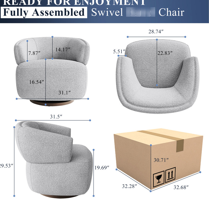 Surdimensionné pivotant à 360 degrés en gris - rembourrage en mousse confortable, tissu de revêtement, - chaise d'appoint entièrement assemblée, fabrication, résistance aux taches