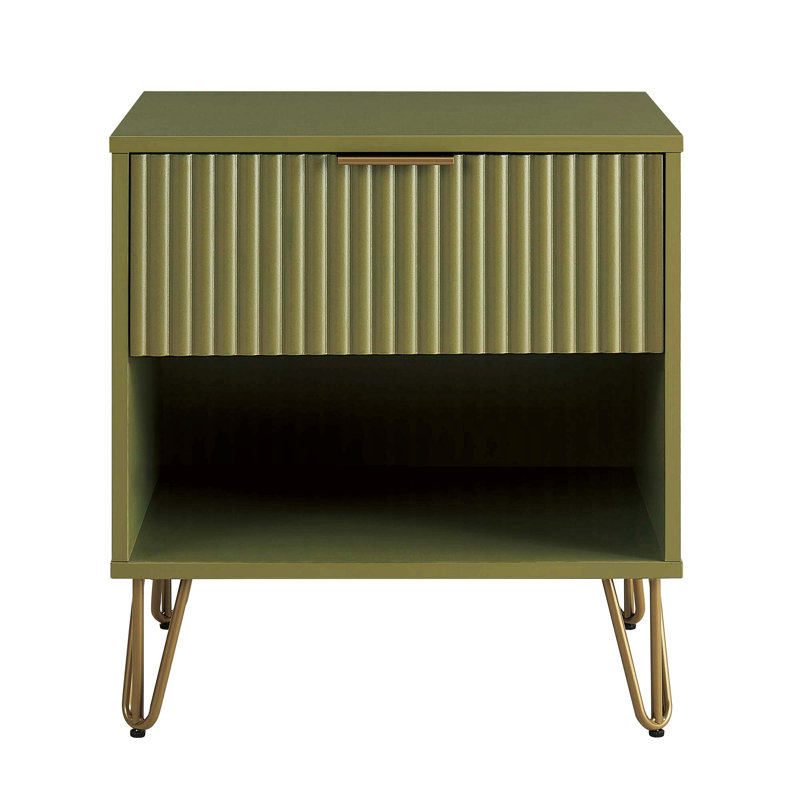 Table de chevet moderne et contemporaine pour chambre à coucher et salon, Vert olive / doré