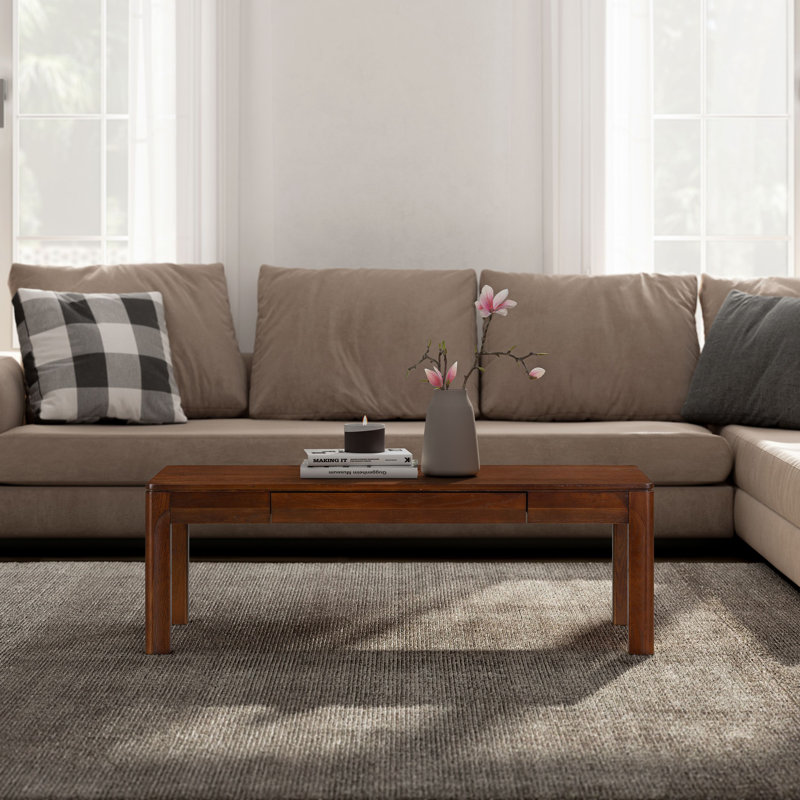 NTC Flow Modern Wooden Rectangle Coffee Table with Hidden Drawer – Waterproof & Heat Resistant, Dark Walnut