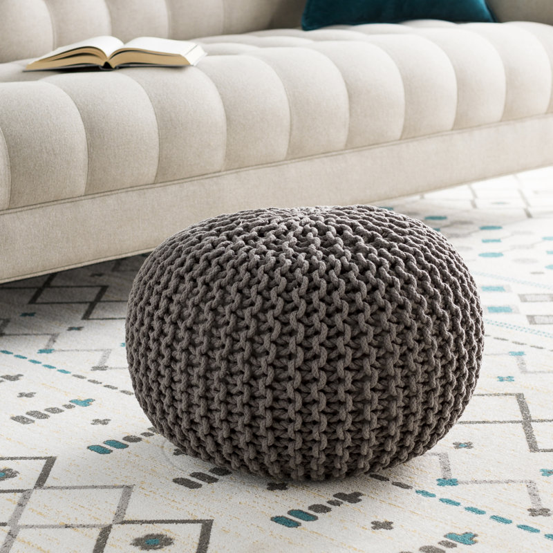 Grimes Upholstered Pouf, Grey 