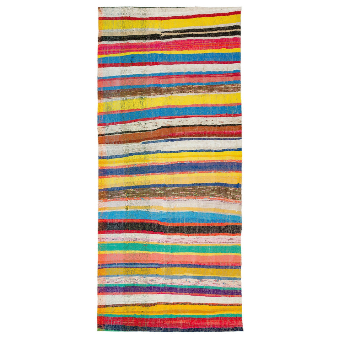 Girit Beige Striped Wool Handmade Area Rug