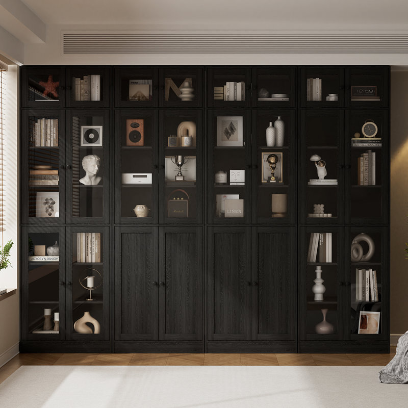 86.7'' H X 94.48'' W Book Cabinet Storage Bookcase Set, Black