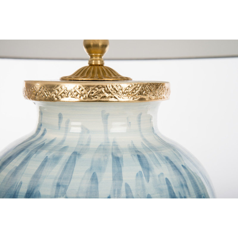 Veranda Blue Ceramic Table Lamp with White Paper Shade