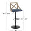 Tabouret de bar réglable en métal, bois lavé et tissu crème avec repose-pieds arrondi en T - ensemble de 2