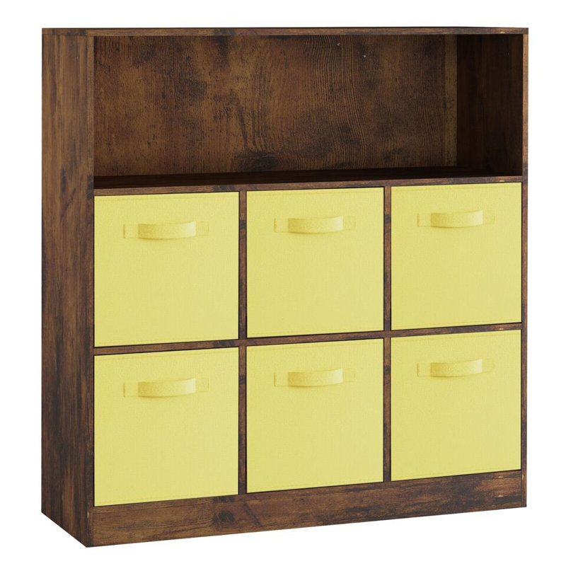 Alyssia 94cm H x 88cm W Standard Bookcase, Rustic Brown/Yellow
