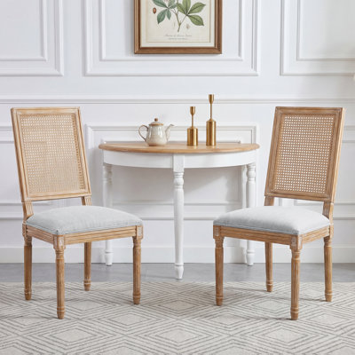 Siège rembourré gris clair en tissu et bois massif 20,28 x 22,05 x 39,37 pouces French Cane