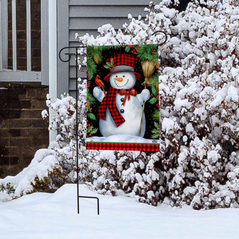 Drapeau de jardin rouge bonhomme de neige à carreaux, Noël rouge/noir/blanc