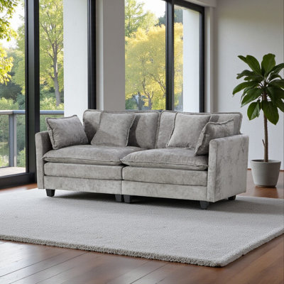 Geneveve 78"W Chenille Upholstered Loveseat Sofa With 4 Compressed Pillows & Compressed Foam Cushions