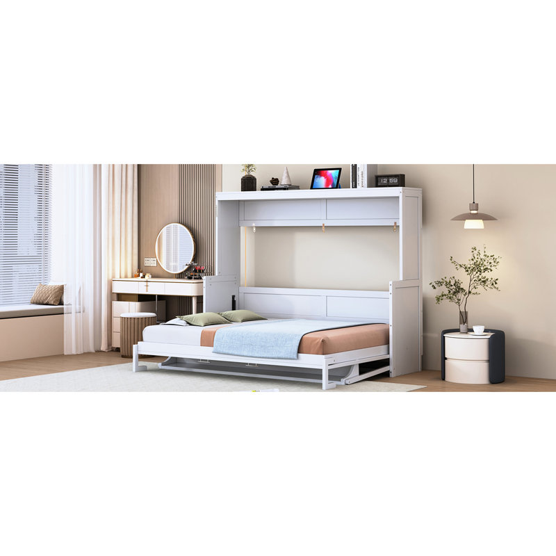 Lit de taille avec bureau hydraulique, espace pour les petits espaces, structure solide assurant la stabilité, rangement intégré et matelas, charnières murales pour matelas de 10 pouces, pratique, poids de 600 lb