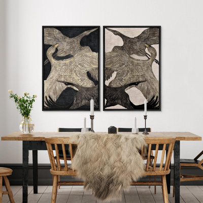 «Vintage Flying Wild Goose Birds», impression moderne sur toile encadrée 2 pièces