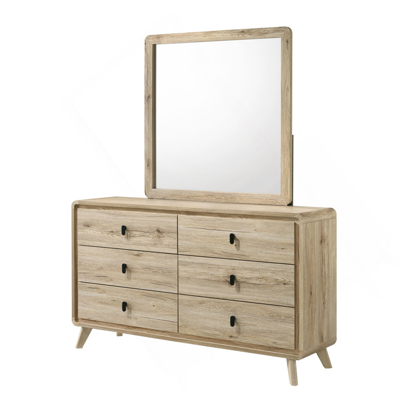 1 pièce Mid-Century Textures naturelles chaleureuse, finition bois inspirée de l'espace de tiroir spacieux Six tiroirs de rangement de meubles en bois de couleur beige