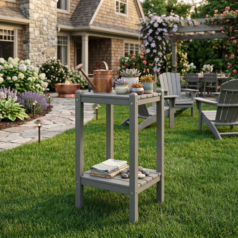 Dual-Tier Side Table – Weatherproof HDPE, Grey Slate Finish, Zero Maintenance