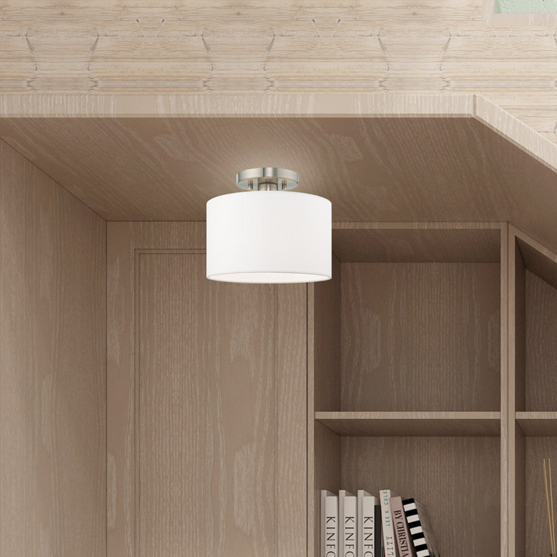 Carita Fabric Semi Flush Mount, 8.5" H x 10" W x 10" D, Brushed Nickel