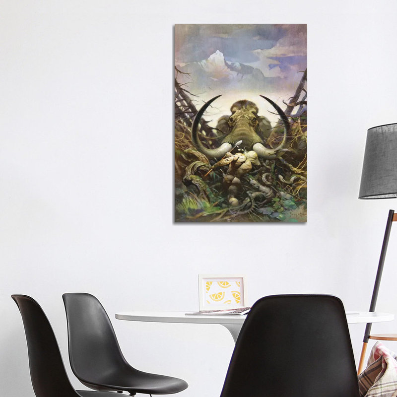 The Mammoth by Frank Frazetta - Painting on Canvas, 101.6 cm H x 66.04 cm W x 1.91 cm D, Wrapped Canvas