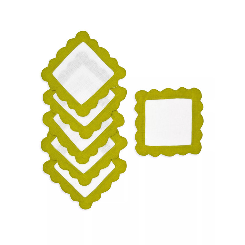 Sunflower Scallop Cocktail Napkin, White/Kiwi