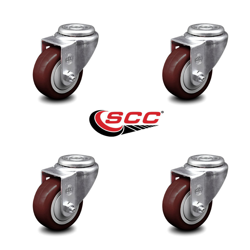 3 Inch Polyurethane Wheel Swivel Bolt Hole Caster Set Service Caster, Marron