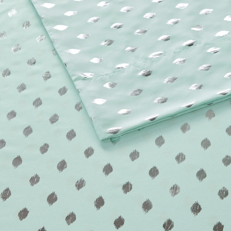 Metallic Polka Dot Printed Sheet Set, Twin XL Sheet Set + 1 Fitted Sheet + 2 Pillowcases, Aqua/Silver