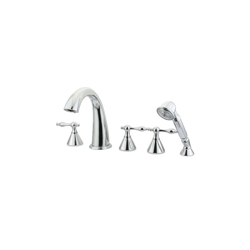 Naples Triple Handle Deck Mounted Roman Tub Faucet with Handshower, Chrome
