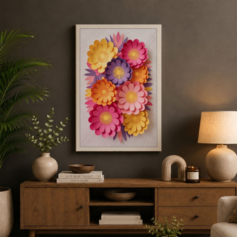 Vibrant Gerbera Cluster Botanical - Wrapped Canvas, 18x12 - 45.7 x 30.5 cm, White Border