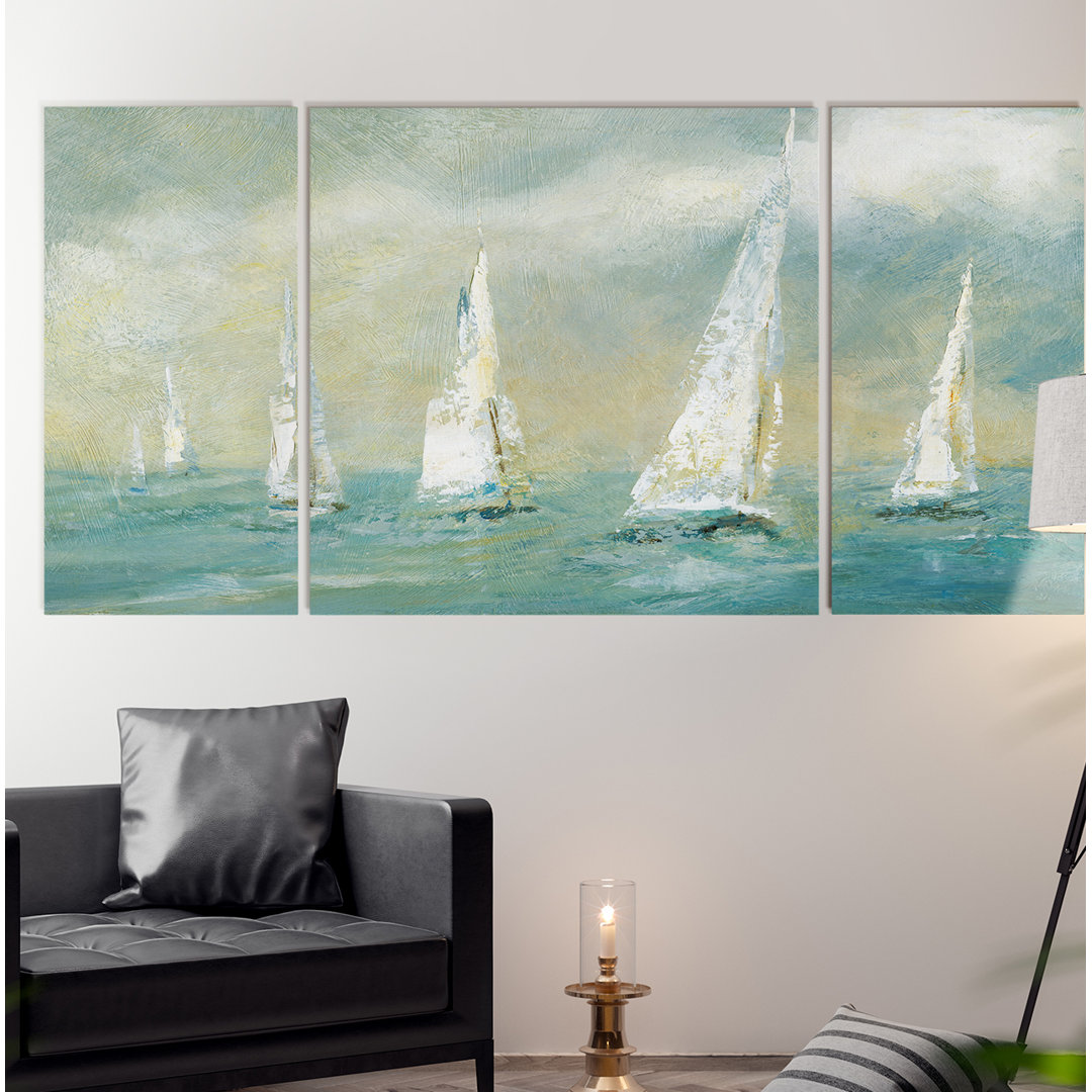 " Ocean Breeze " 3 - Pieces Painting Print Beachcrest Home™ 