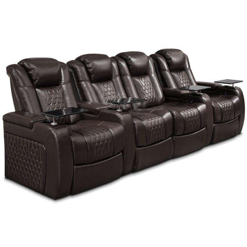 Power Recliner 4 PC Made WithTop-Grain Nappa,Fully Adjustable Relaxation,Smart Charging,Dynamic RGB LED Lighting, Coffee