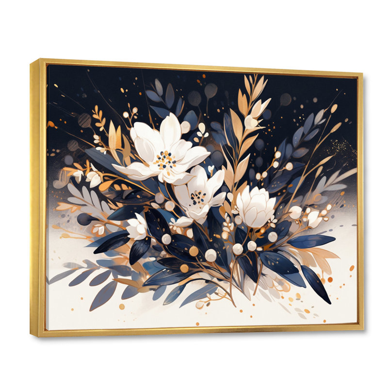 «Blue White Wildflower Meadow», reproduction sur toile, H 34 po x l 44 po x P 1,5 po, Cadre flottant doré