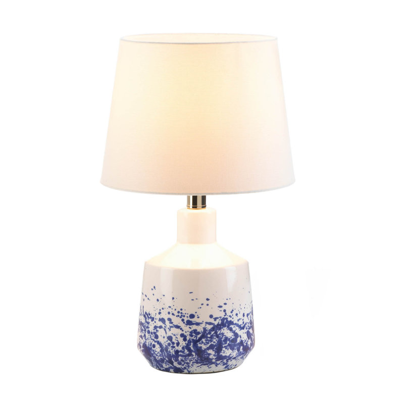 White and Blue Porcelain Table Lamp with Linen Shade