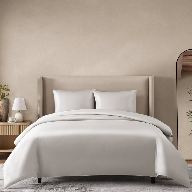 Silken Sateen TENCEL Duvet Cover Set , Gray, Queen