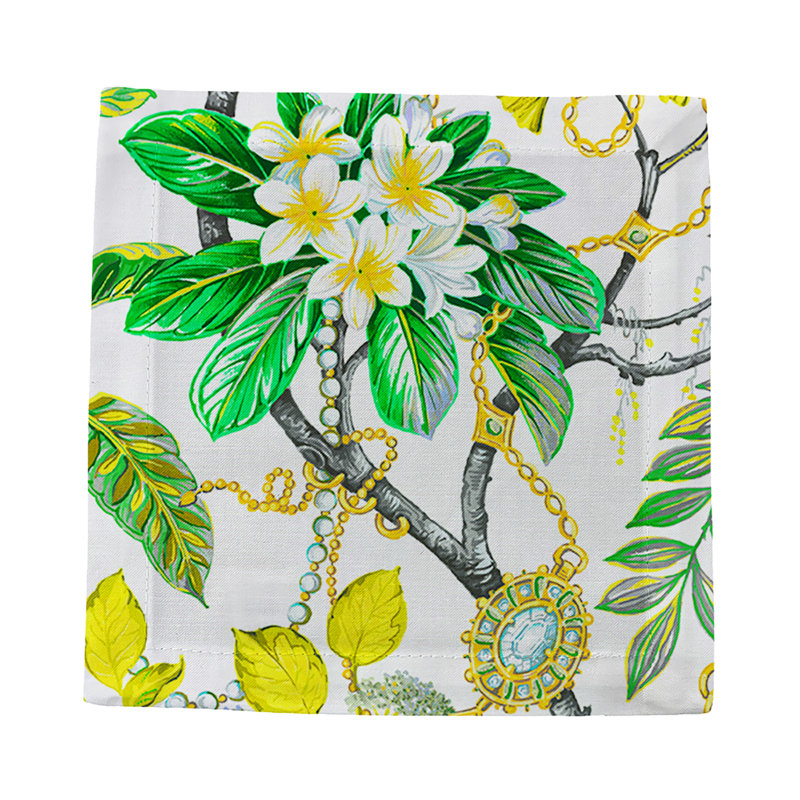 Plumeria Natural Hemstitch Cocktail 6" Linen/Cotton Napkin, Lemon