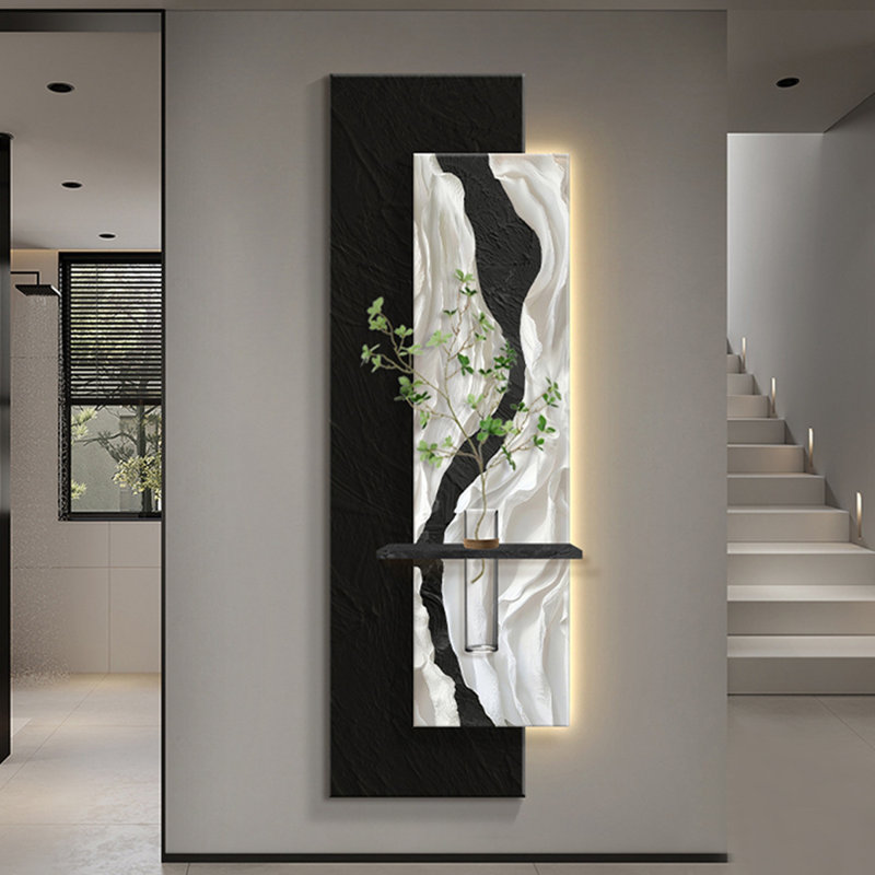 Art mural noir et blanc rectangulaire en grès, Blanc/Noir, H 47,24 po x l 15,75 po